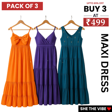 Women’s 3 Combo Maxi Dress Collection – Soft Wear Comfort & Style | MD-04