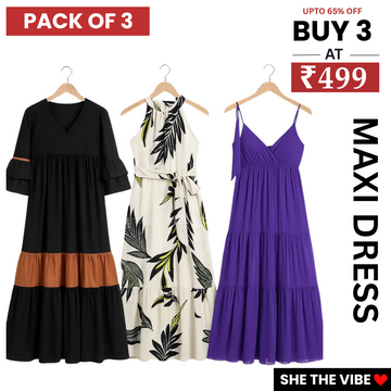 Women’s 3 Combo Maxi Dress Collection – Soft Wear Comfort & Style | MD-05