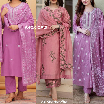 Elegant 3-Piece Women Kurti Set with Dupatta Combo Pack – Stylish, Comfortable & Versatile Ethnic Wear | KS-01