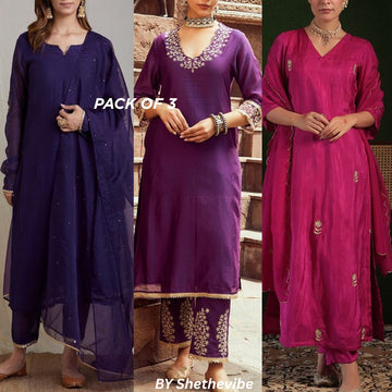 Elegant 3-Piece Women Kurti Set with Dupatta Combo Pack – Stylish, Comfortable & Versatile Ethnic Wear | KS-02