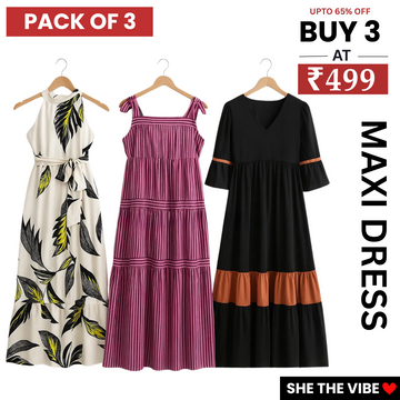 Women’s 3 Combo Maxi Dress Collection – Soft Wear Comfort & Style | MD-07
