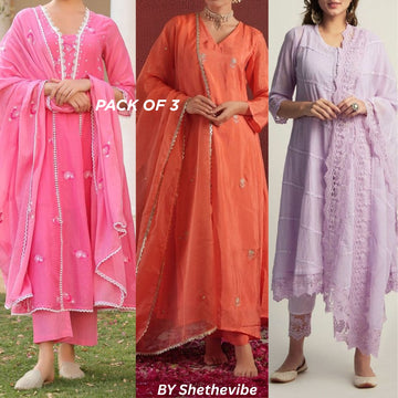 Elegant 3-Piece Women Kurti Set with Dupatta Combo Pack – Stylish, Comfortable & Versatile Ethnic Wear | KS-03