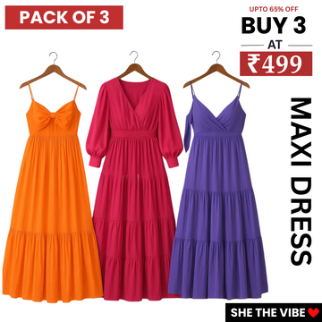 Women’s 3 Combo Maxi Dress Collection – Soft Wear Comfort & Style | MD-08
