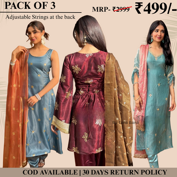 Embrace Elegance with Our 3-Piece Adjustable Kurti, Pant & Dupatta Set | PACK OF 3 | AK-01