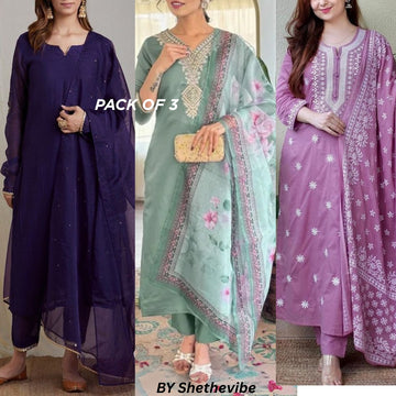Elegant 3-Piece Women Kurti Set with Dupatta Combo Pack – Stylish, Comfortable & Versatile Ethnic Wear | KS-04