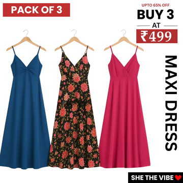Women’s 3 Combo Maxi Dress Collection – Soft Wear Comfort & Style | MD-09