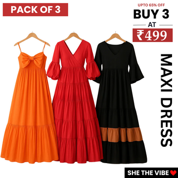 Women’s 3 Combo Maxi Dress Collection – Soft Wear Comfort & Style | MD-01