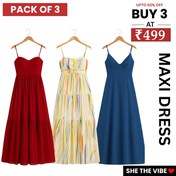 Women’s 3 Combo Maxi Dress Collection – Soft Wear Comfort & Style | MD-02