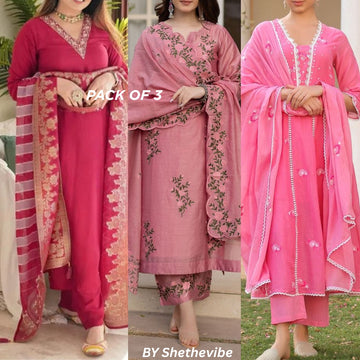 Elegant 3-Piece Women Kurti Set with Dupatta Combo Pack – Stylish, Comfortable & Versatile Ethnic Wear | KS-08