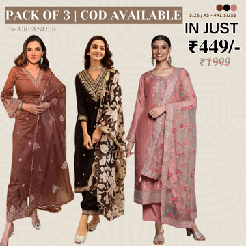 Pack of 3 | Elegant Silk Suit Set for Women | Festive & Party Wear | SS-05
