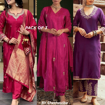 Elegant 3-Piece Women Kurti Set with Dupatta Combo Pack – Stylish, Comfortable & Versatile Ethnic Wear | KS-05