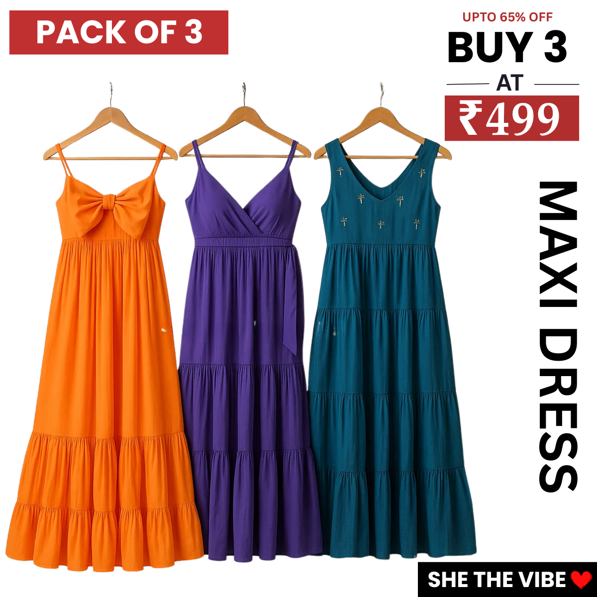 Women’s 3 Combo Maxi Dress Collection – Soft Wear Comfort & Style | MD-04
