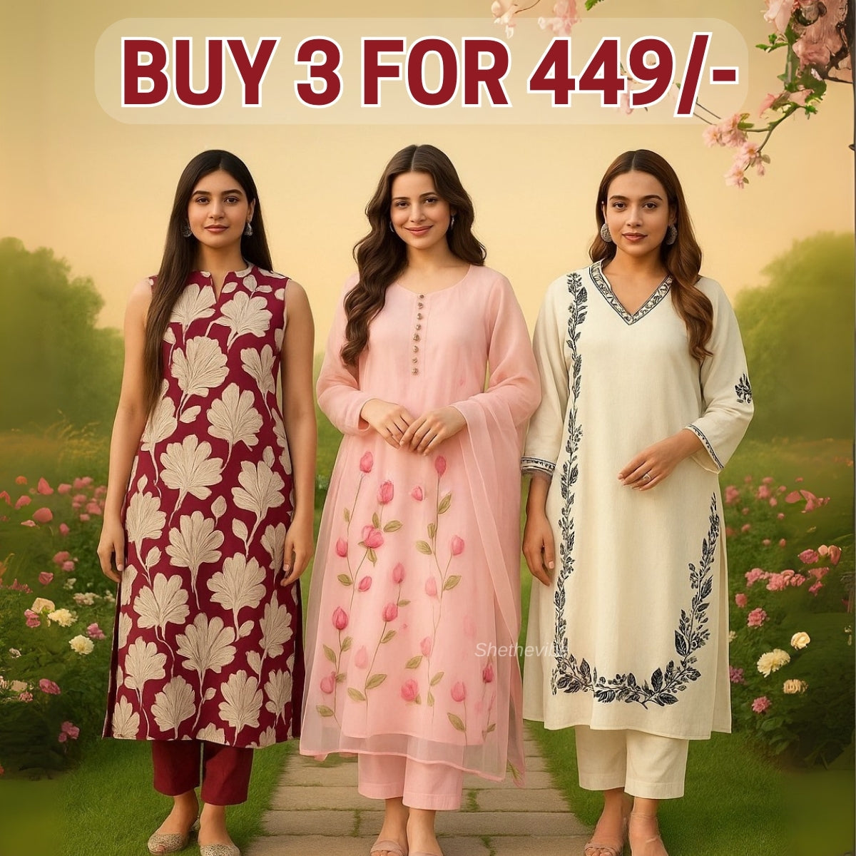 3 Combo Soft Cotton Kurta with Stylish Printed Pants Set For Daily Wear | KSP-07