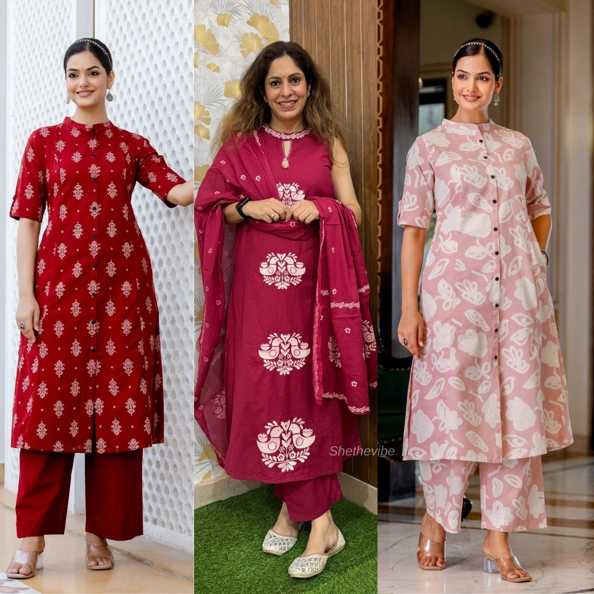 3 Combo Soft Cotton Kurta with Stylish Printed Pants Set For Daily Wear | KSP-01