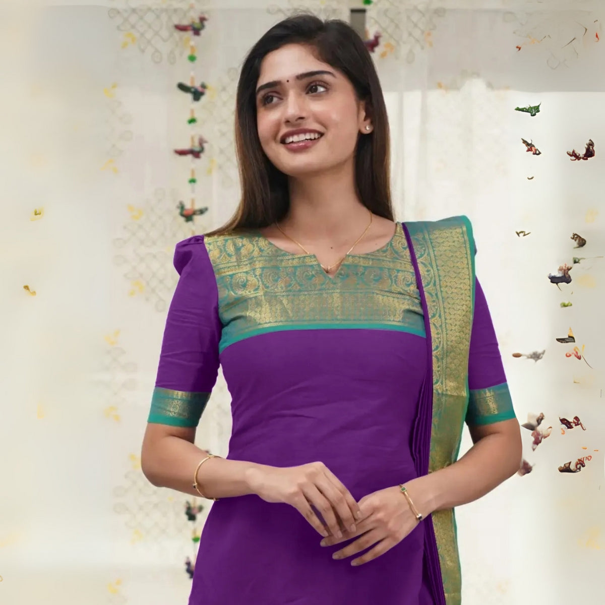 Vibrant Pack of 3 Silk Blend Suit Sets with Dupatta – Yellow, Green & Purple | Sizes XS–3XL |  SS-01