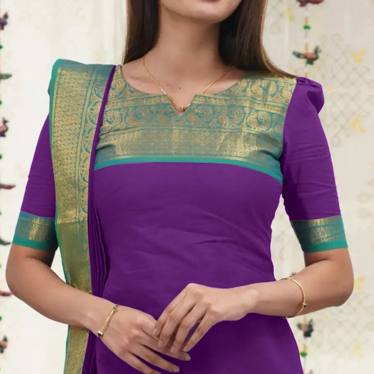 Vibrant Pack of 3 Silk Blend Suit Sets with Dupatta – Yellow, Green & Purple | Sizes XS–3XL |  SS-01
