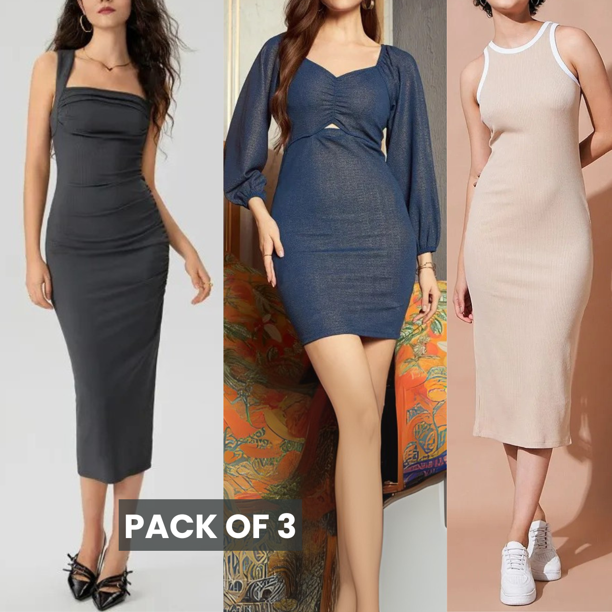 3-Pack Bodycon Dress Combo – Versatile Styles for Every Occasion | DC-05