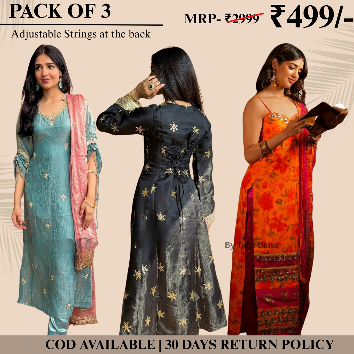Embrace Elegance with Our 3-Piece Adjustable Kurti, Pant & Dupatta Set | PACK OF 3 | AK-04