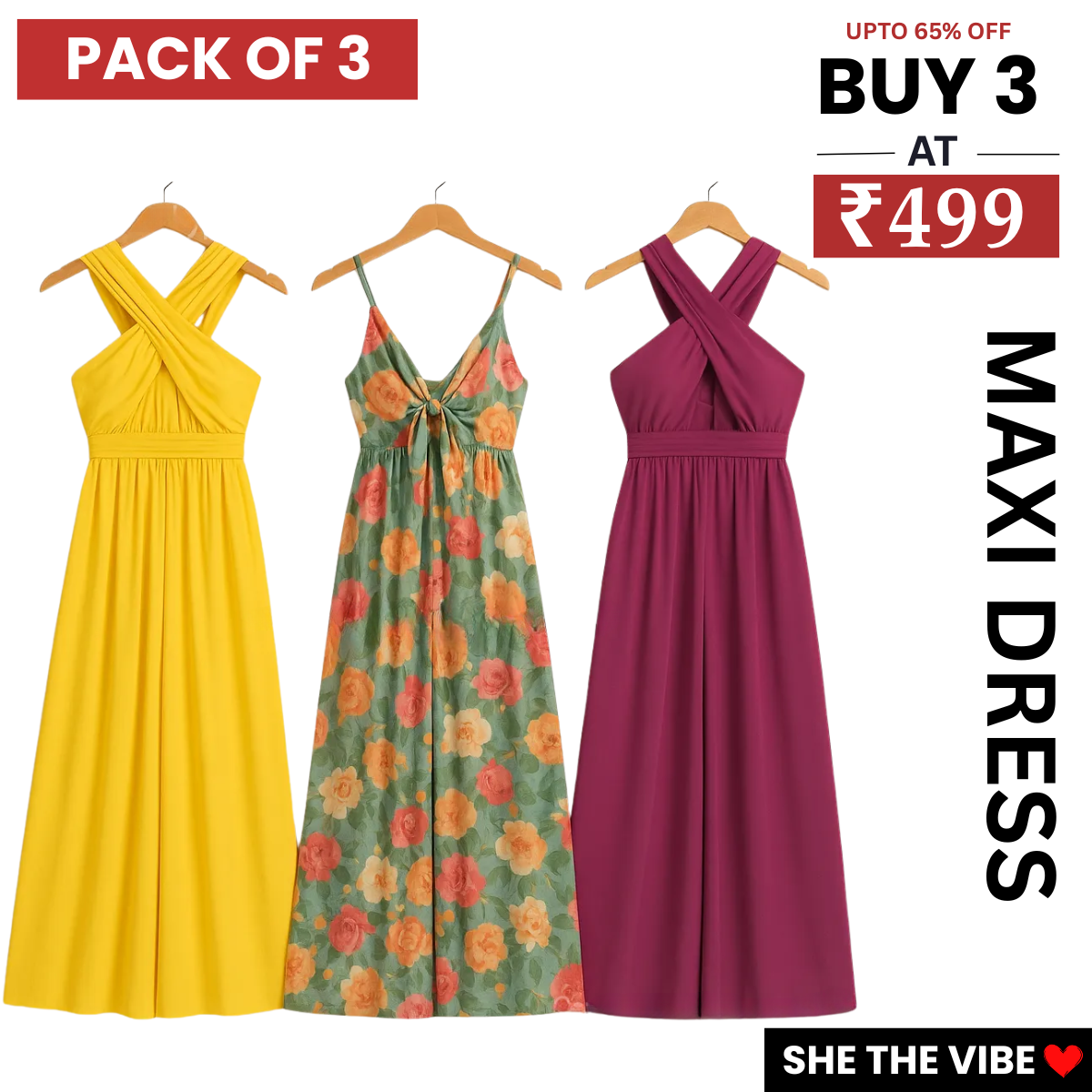 Women’s 3 Combo Maxi Dress Collection – Soft Wear Comfort & Style | MD-03
