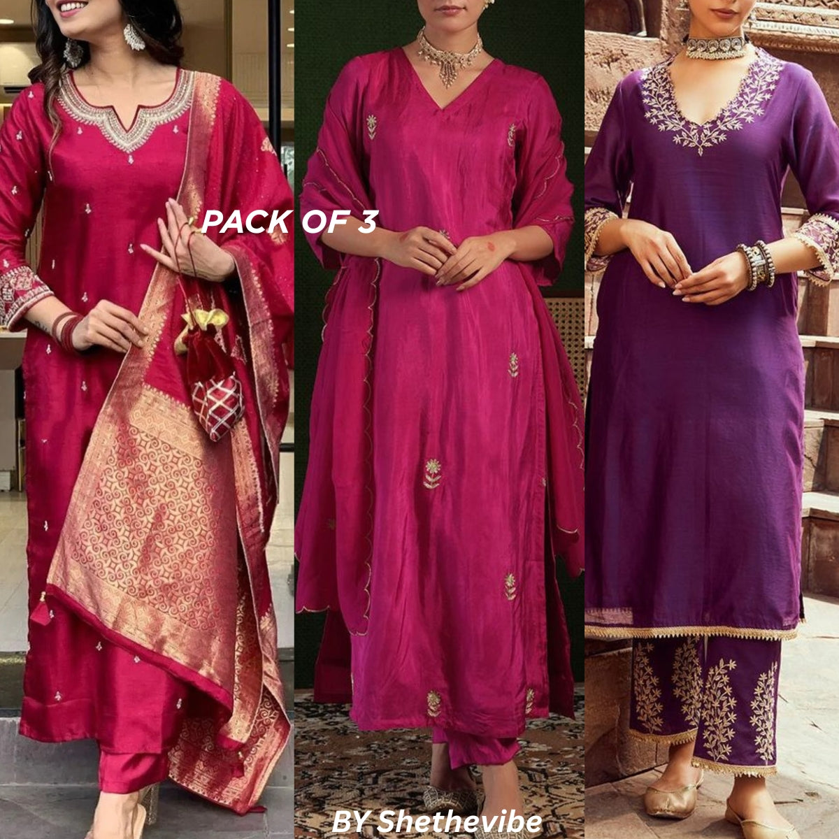 Elegant 3-Piece Women Kurti Set with Dupatta Combo Pack – Stylish, Comfortable & Versatile Ethnic Wear | KS-05